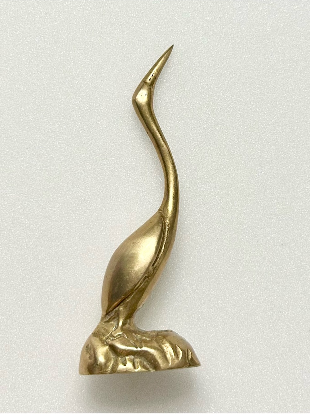 Solid Brass Crane Figurine - Gold Tone Decorative Bird 4”